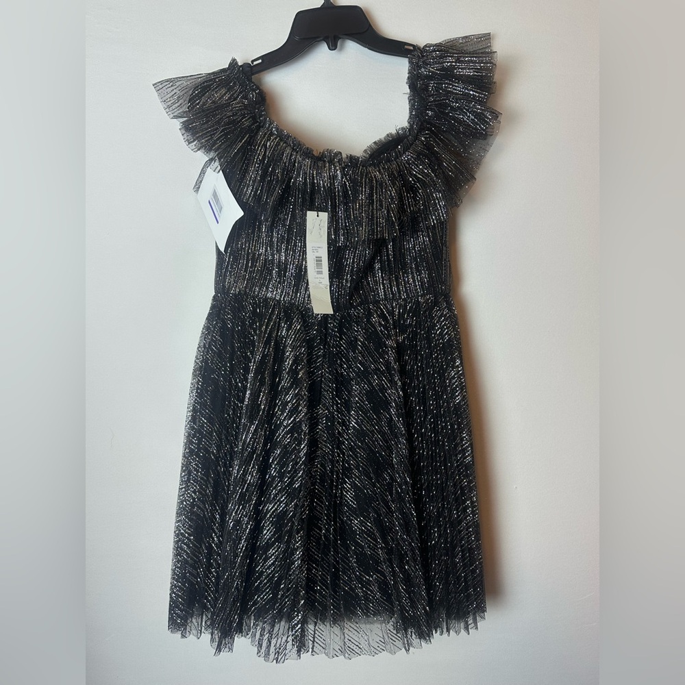 ❗️ $545 Monique Lhuillier Off Shoulder Cocktail Mini Dress Size 6 Silver Glitter - Picture 6 of 16
